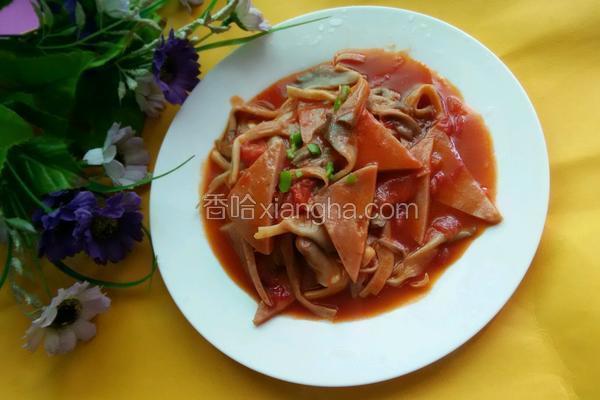 西红柿平菇炒午餐肉
