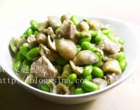 毛豆草菇炒肉丁