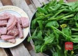 午餐肉炒菜芯的做法图解1