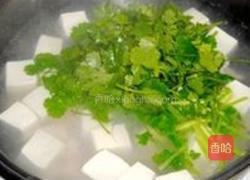 香菜叶肉片豆腐汤的做法图解3