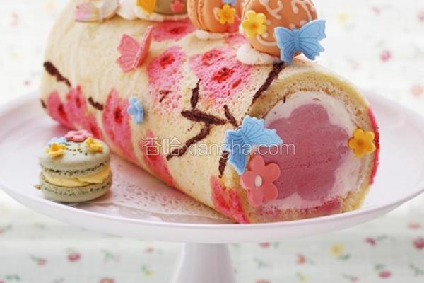 桃花手绘蛋糕卷