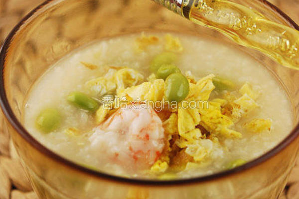 毛豆蛋饼鲜虾粥