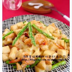 马苏里拉鲜虾炒双笋的做法[图]