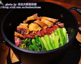 腊味双蒸煲仔饭配盐水菜心[图]