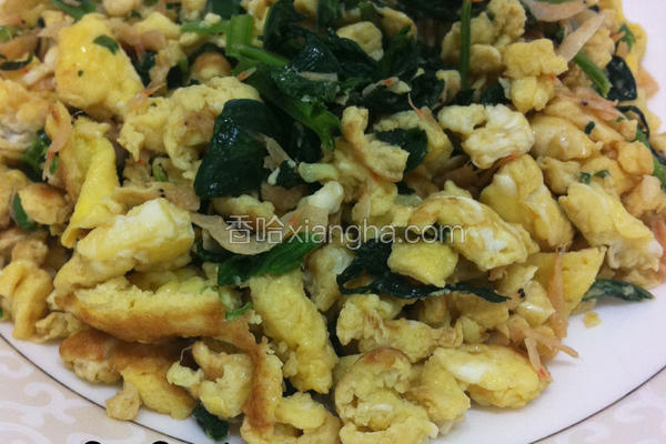 芹菜叶虾米炒鸡蛋
