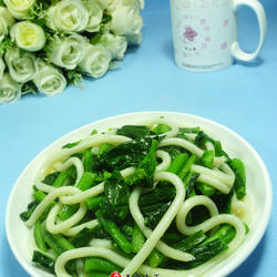 油菜蕻炒乌冬面的做法[图]