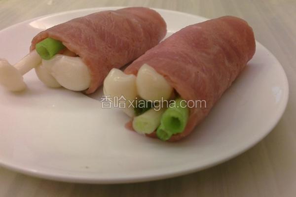 菇菇葱段培根卷
