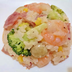 虾仁火腿炖饭的做法[图]