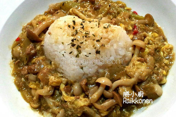 双菇绿咖哩烩饭