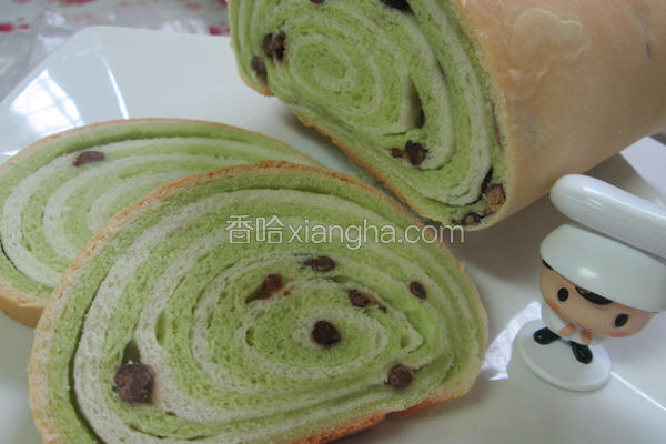 抹茶红豆木材面包