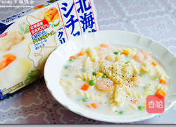 虾仁通心面浓汤的做法图解3