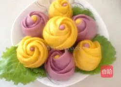 Illustration of how to make purple sweet potato, pumpkin and rose steamed buns 8