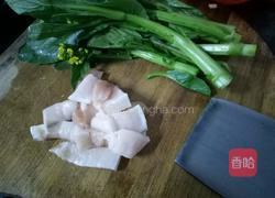 菜心炒肉的做法图解1