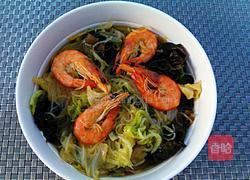 白菜叶鲜虾粉丝煲的做法图解6