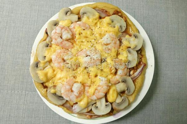 平底锅蘑菇鲜虾披萨