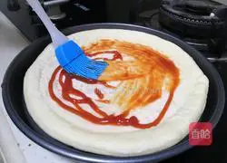 Illustration of how to make bacon pizza (self-purchased crust 2)