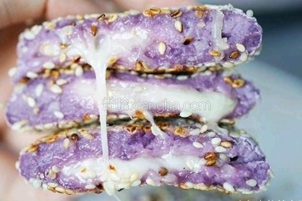 芝士爆浆芋头紫薯饼
