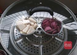 芝士爆浆芋头紫薯饼的做法图解2