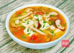 Illustration of tomato, mushroom and tofu soup 16