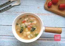 Illustration of how to make tomato and potato dumpling soup 1